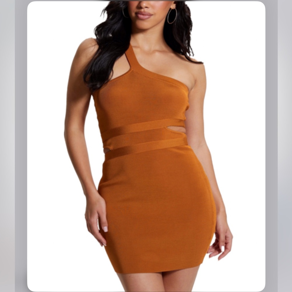 Guess Palms Cut Out Mirage One-Shoulder Mini Dress